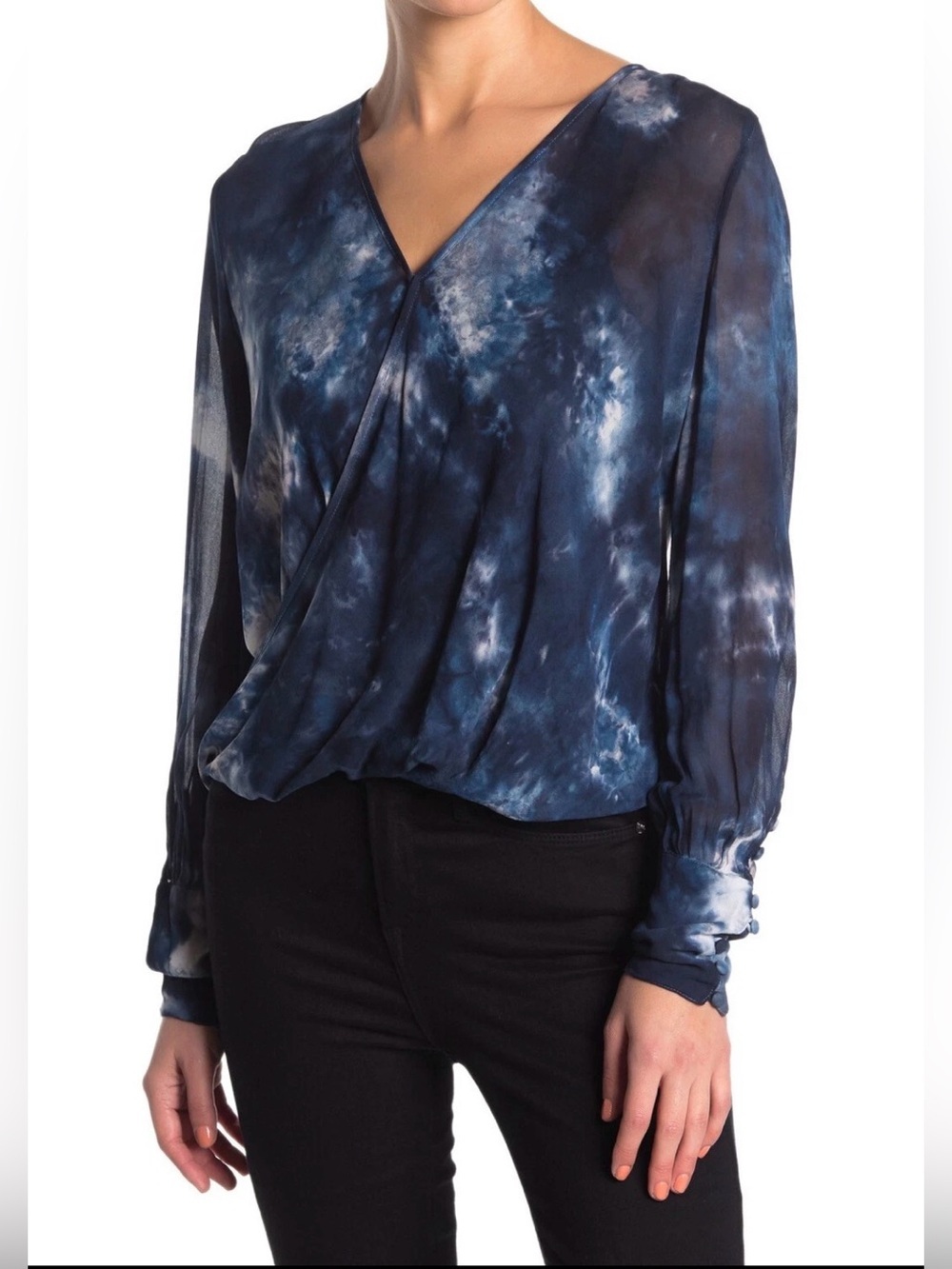 Young Fabulous & Broke Tie Dye Surplice Sheer Top Midnight Size S NEW $130